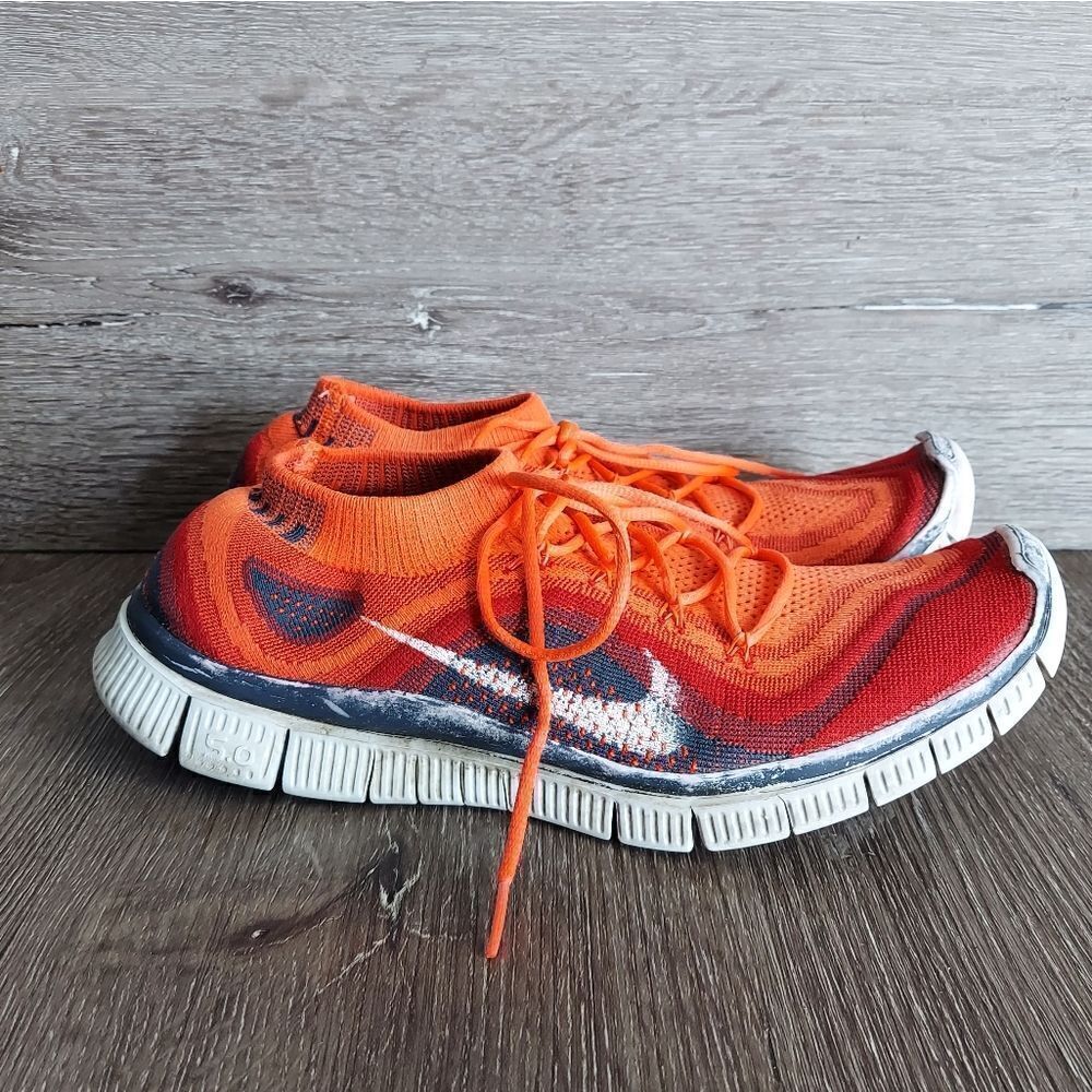 Nike Free Flyknit Bright Crimson Sz 11 Men's Running Shoes 615805-616 Red White